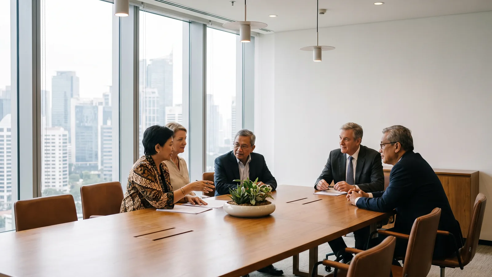 Senior leaders reviewing the numbers in a calm Jakarta boardroom